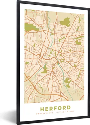 Produktbild von MuchoWow® Gerahmtes Poster Herford - Karte - Stadtplan - Vintage 60x90 cm - Poster mit Schwarzem Bilderrahmen Wandposter Rahmen Foto Bilder - Kunst