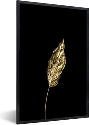 Produktbild von MuchoWow® MuchoWow® Gerahmtes Poster Schwarz und Gold - Blatt - Abstrakt 40x60 cm - Poster mit zchwarzem Bilderrahmen - Papierdruck - Wandbilder