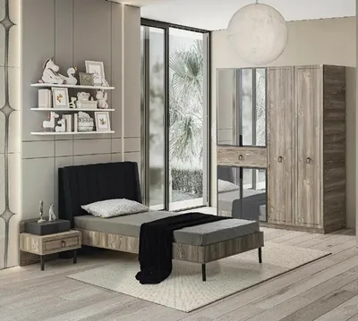 Productafbeelding van Set Bett Nachttisch Kleiderschrank Schwarz Kinderzimmer Gestaltung 3-teilig