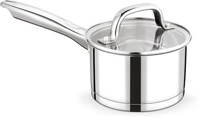 RVS Edelstahlpfanne 14 cm mit Glasdeckel, ideal für Induktion und kleine Portionen, 3-lagiger Boden, perfekt für Suppen und