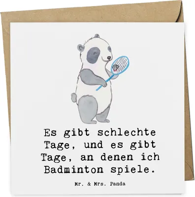 Produktbild von Mr. & Mrs. Panda Grußkarte Panda Badminton  - Weiß - Geschenk, faltkarte, spielen, Klappkarte, doppelkarte, Glückwunschkarte, anlasskarte