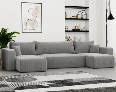 Produktbild von Idohome Ecksofa-Wohnzimmer Sofa mit Schlaffunktion und Bettkasten, Eckcouch, Polstermöbel, Sofa, Couch modern in Farbe Hellgrau Poso 110 U Form Piano