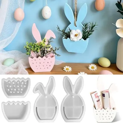 Produktbild von 4 Stück Ostern Kaninchen Silikonform,3D Eierform Ostereierform,Silikonformen Ostern,SilikonformOstern Osterei,3D Osterhase Kerzenformen,Kerzenform Osterdeko,Gipsform Osterhasen Silikonform