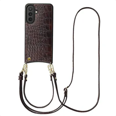 Zdjęcie produktu dla Etui na telefon Selencia Nova Croco z paskiem i kieszenią na karty do Samsunga Galaxy A57 (5G) – kolor Choco Brown
