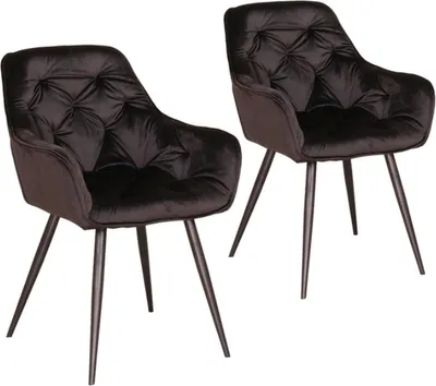Immagine prodotto di Happyment sedie da sala da pranzo Fluweel - Nero - Sedia da soggiorno e da sala da pranzo - Poltrone - Kuipstuhl - Set di 2