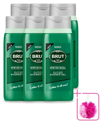 Image de 6 flacons de gel douche "Brut All in One" pour cheveux et corps, parfum original, 500 ml chacun - Pack économique - 6 pièces