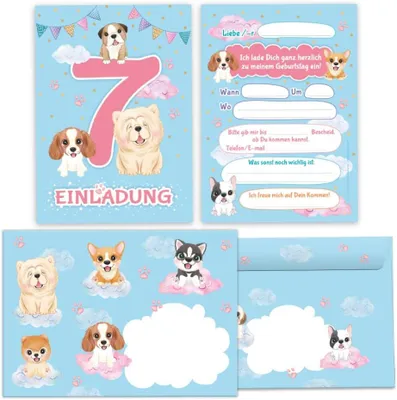 Produktbild von Einladungskarten 12 Stück, A6 Format, Hunde Design, für Geburtstagsparty
