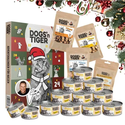 Produktbild von Dogs’n Tiger Guido Maria Kretschmer Adventskalender Katzen Box | Filet | "Genuss" Huhn | Premium Fleischmahlzeiten & Snacks | Adventskalender Katze