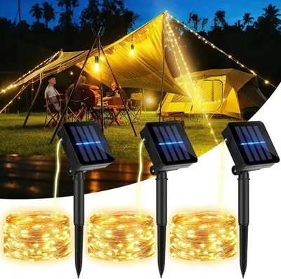 Image de Lot Azomor de 3 éclairages d'ambiance solaires résistants aux intempéries, avec 8 modes et 120 LED