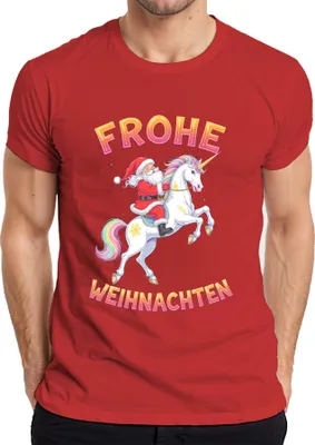Produktbild von Frohe Weihnachten Weihnachtsmann Einhorn Regenbogen Kinder Lustig Herren T-Shirt, Rot, L