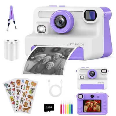 Produktbild von Kinderkamera Sofortbildkamera,1080P 2,4" Display Digitalkamera Kinder Kinderkamera 30MP Sofortbildkamera Kinder mit 32GB Karte & 3 Rollen Druckpapier