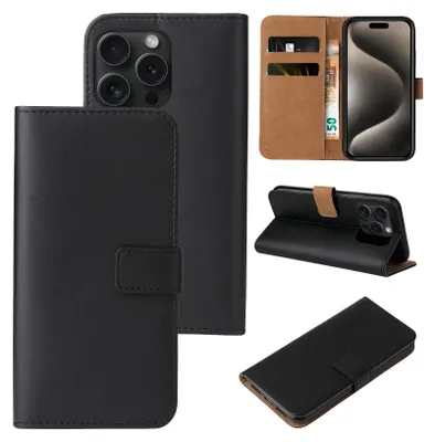 Produktbild von Handy Hülle für Apple iPhone 16 Pro Klapphülle Bookcase Flip Cover Handy Tasche Etui Farbe: Schwarz