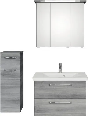 Produktbild von Badmöbel-Set Pelipal Kumba BxHxT 110 x 200 x 51 cm Frontfarbe graphit struktur quer 4-teilig mit Mineralguss-Waschtisch