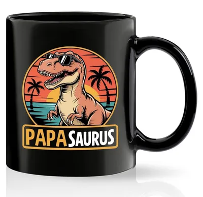 Productafbeelding van Koffiemok met tekst "Papasaurus", 320 ml, zwart, keramiek, cadeau voor Vaderdag