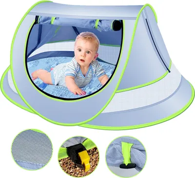 Produktbild von Baby-Strandzelt, Pop-Up Sonnenzelt mit UV-Schutz und Insektenschutz, Tragbares Spielzelt für Kleinkinder, Perfekt für Strand, Camping und Garten