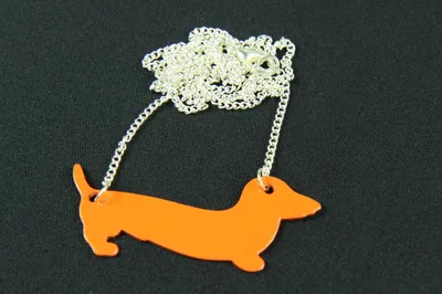 Produktbild von Emaille Dackel Kette 45cm Miniblings Halskette Kette Hund Dachshund emailliert orange