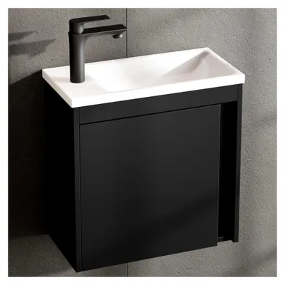 Produktbild von Badmöbel Set 2-teilig mit Waschbecken und Unterschrank 50 x 48,3 x 24,8 cm schwarz matt, Waschbeckenunterschrank mit Einsatz-Waschbecken weiß