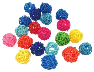 Zdjęcie produktu dla Kuleczki z rattanu, 3 cm, kolorowe, zestaw 20 sztuk. Zabawka dla ptaków, zabawka do żucia, dekoracja, do samodzielnego tworzenia