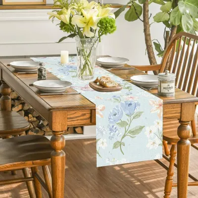 Produktbild von Leinen Tischläufer 183 cm - Blumenmuster