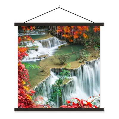 Produktbild von MuchoWow® Textilposter Bäume - Wasserfall - Herbst - Natur 40x40 cm mit schwarzem Rahmen - Fotos