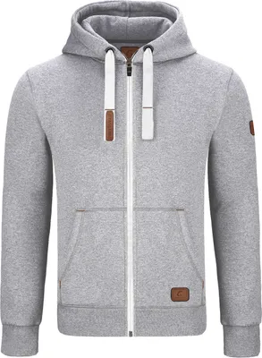 Produktbild von Warme GYMAMBA Sweatjacke Herren mit Lederpatches und Kapuze hellgrau/weiß
