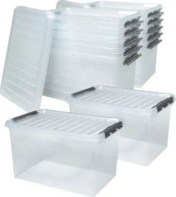Produktbild von 12 Clipboxen mit Deckel, Inhalt 62 Liter, LxBxH 600x400x340 mm, PP, transparent
