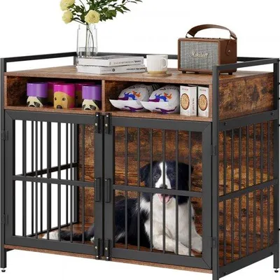 Produktbild von Hundekäfig 104x60x92cm Stahlrahmen Holzspaanteil Doppeltür