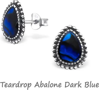 Produktbild von Abalone Paua Muschel Ohrringe: Silber Ohrstecker Perlmutt Teardrop Abalone Dark Blue Teardrop Abalone Dark Blue