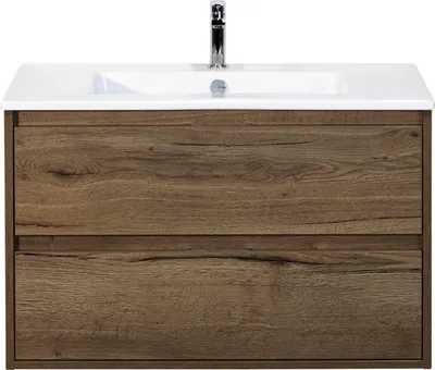 Produktbild von Sanox Badmöbel-Set Porto BxHxT 91 x 57 x 51 cm Frontfarbe tabacco mit Waschtisch Keramik weiß Griff chrom 84718839