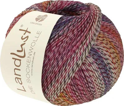 Produktbild von Lana Grossa Landlust DIE SOCKENWOLLE 100 g 4-fach Sockenwolle von Lana Grossa und Landlust 420 m Farbe 219 - Ecru/Weinrot/Pink/Lila/Rosa/Dottergelb/Veilchenblau Meliert