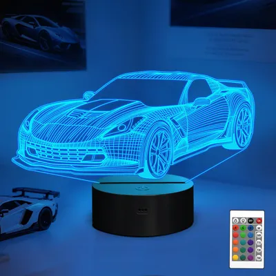 Produktbild von YuanDian Auto Nachtlicht, 3D LED Rennwagen Illusionslampe 16 Farben mit Fernbedienung Kreative Autogeschenke für Jungen