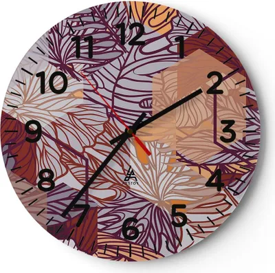 Produktbild von Wanduhr - Rund - Glasuhr - Blatt Pflanze Blume - 30x30cm - Schleichendes Uhrwerk - Lautlos - zum Aufhängen bereit - Dekoration Modern - Wanddekoration aus Glas - C4AR30x30-3865