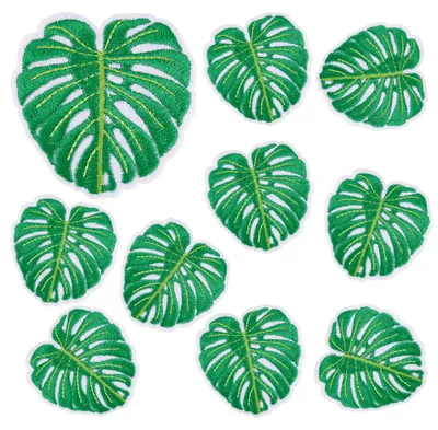 10 grüne Blatt-Bügelpatches, Monstera, selbstklebend