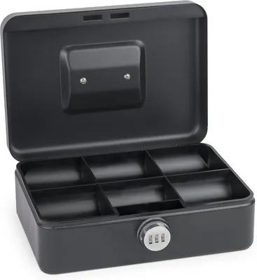 Immagine prodotto di Cassaforte per contanti, dimensioni 25x18x9 cm, con serratura a combinazione numerica, colore nero