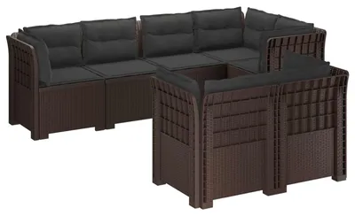 Produktbild von vidaXL 7-Sitzer Gartensofa mit Kissen Rattan-Look PP Braun