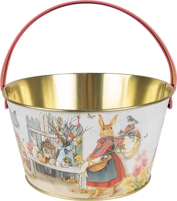 Produktbild von Clayre & Eef Dekorationskorb Ø 19x10 cm Weiß Aluminium Kaninchen