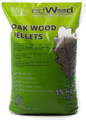 A bag of oak wood pellets.