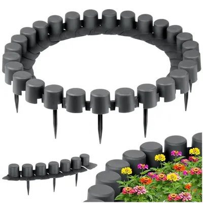 Image de Ensemble de palissade de jardin, plastique gris, 220 cm, 4 pièces