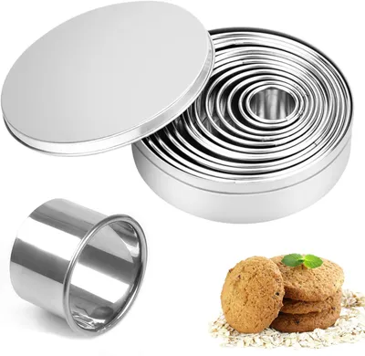 Produktbild von 12-teiliges rundes Ausstechformen-Set, Donutformen aus Edelstahl mit Aufbewahrungsbox, Ausstechformen-Set zum Backen von Teig, Gebäck und Keksen.