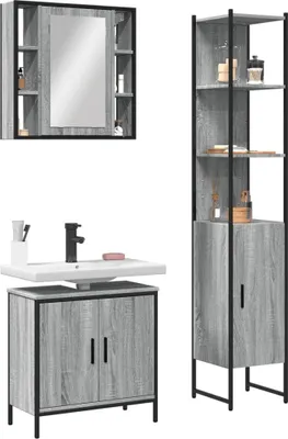 Obrázek produktu pro Maison Exclusive – 3dílná sada koupelnového nábytku, šedá Sonoma, dřevěný materiál