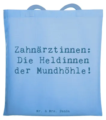 Produktbild von Mr. & Mrs. Panda Jutebeutel Spruch Zahnärztin Heldin - Sky Blue - Geschenk, Zahnärztinnen feiern, Tasche, Zahnbehandlung, baumwoll shopper, handgefertigte Geschenke