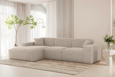 Produktbild von Ecksofa Designersofa CELES PREMIUM in Stoff Sven Cappuccino Ottomane Links
