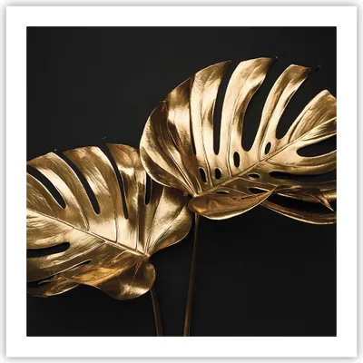 Produktbild von Poster - Poster ohne Rahmen - Golden Blätter Monster - 60x60 cm - Wand Bild - Wanddeko - Wandbilder - Kunstposter - Wandposter - Bilder - Kunstdruck - Wanddekoration - Wandbild - P2XAC60x60-4735
