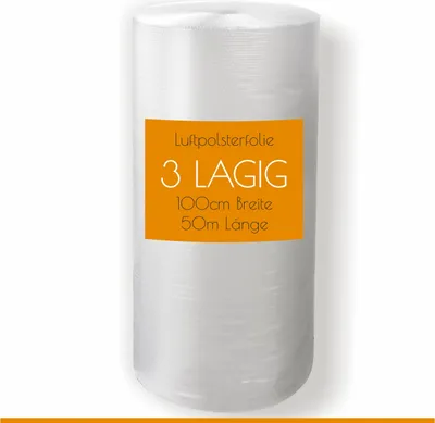 Produktbild von Luftpolsterfolie 3 lagig 100cm x 50m Noppenfolie Knallfolie Versandfolie, Polsterfolie, Verpackungsmaterial