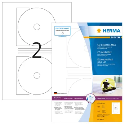 Produktbild von CD-Etiketten Maxi A4 weiß Ø 116 mm Papier matt blickdicht 200 St.