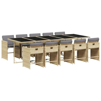 Produktbild von vidaXL 11-tlg. Garten-Essgruppe mit Kissen Beigemischung Poly Rattan