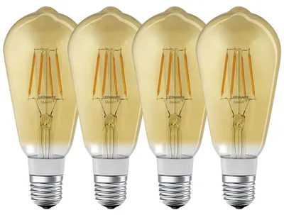 Imagen del producto de LEDVANCE Smart+ BT CLA Edison 55, 6 W/2400K, casquillo E27, pack de 4. Lámpara LED, casquillo E27, 6 vatios, luz cálida, 2400 K, clase de eficiencia energética E, regulable, compatible con Amazon Alexa / Apple HomeKit / Google Home, 6 kWh/1000h