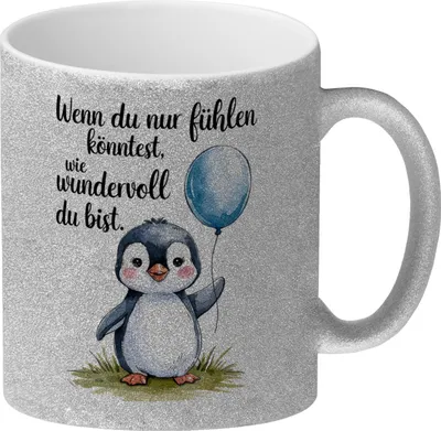 Produktbild von Pinguin mit Ballon - Wundervoll - Glitzer-Kaffeebecher