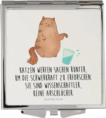 Produktbild von Mr. & Mrs. Panda Frauen Spiegel Katze Wasserglas - Weiß - Geschenk, Kater, Handspiegel, Wasser, Cat, Kosmetikspiegel, Schminkspiegel, Neugierig, klein, Cats, Kleiner