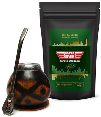 Obrázok produktu pre Súprava na prípravu čaju Mateine Mate - Čaj Yerba Mate Mateine Espino Amarillo 500 g Paraguajský - Prírodný čaj Mate Kalebasa - Bombilla slamka
